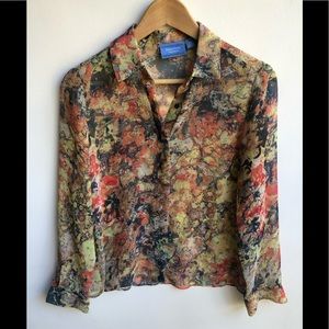 Simply Vera Wang Sheer Long Sleeve Button Down Women's Top Size PS Multicolor